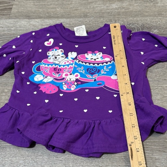 Vintage 90s Kittens in Teacups Ruffle Top hearts pastel 4T Toddler - Picture 6 of 6